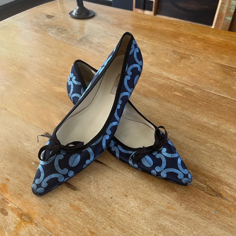 Prada Blue Patterned Women's Flats, Size 37